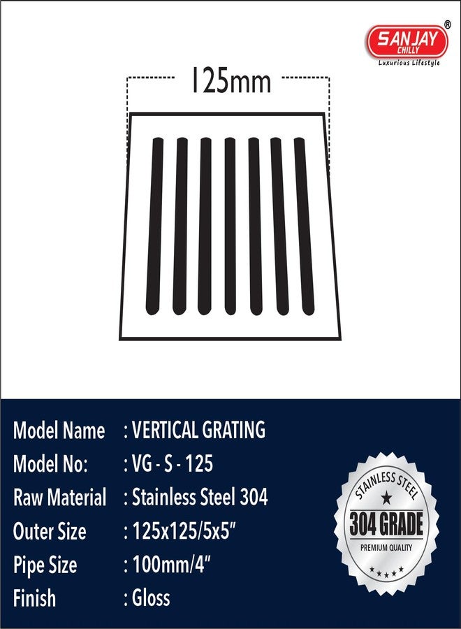 Sanjay Chilly Vertical Gratings Floor Drain for Bathroom Emerald Exclusive 304 Grade Stainless Steel Commercial Drain (5x5 INCH) - Image 3